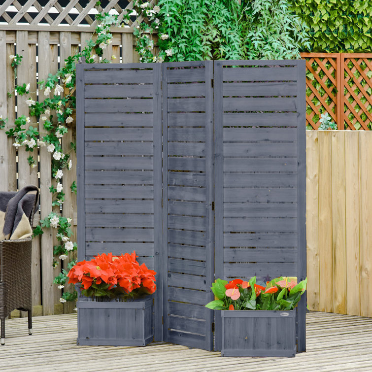 Outsunny Freestanding Outdoor Privacy Screen, 4 SelfDraining Planters